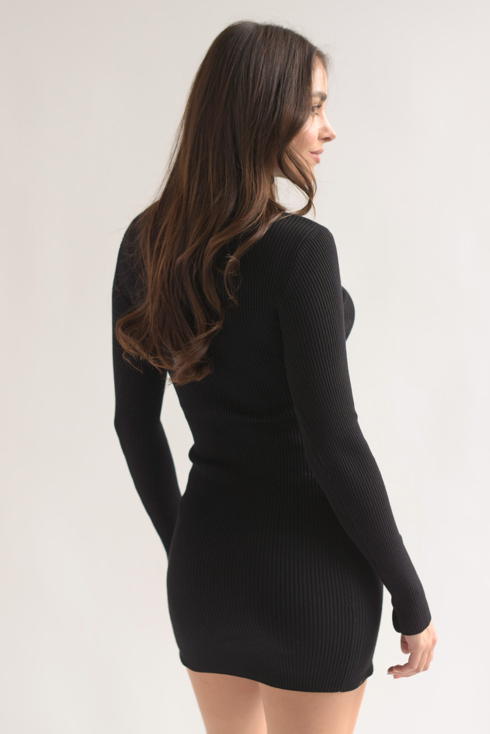 Vestido punto canalé cuello alto
