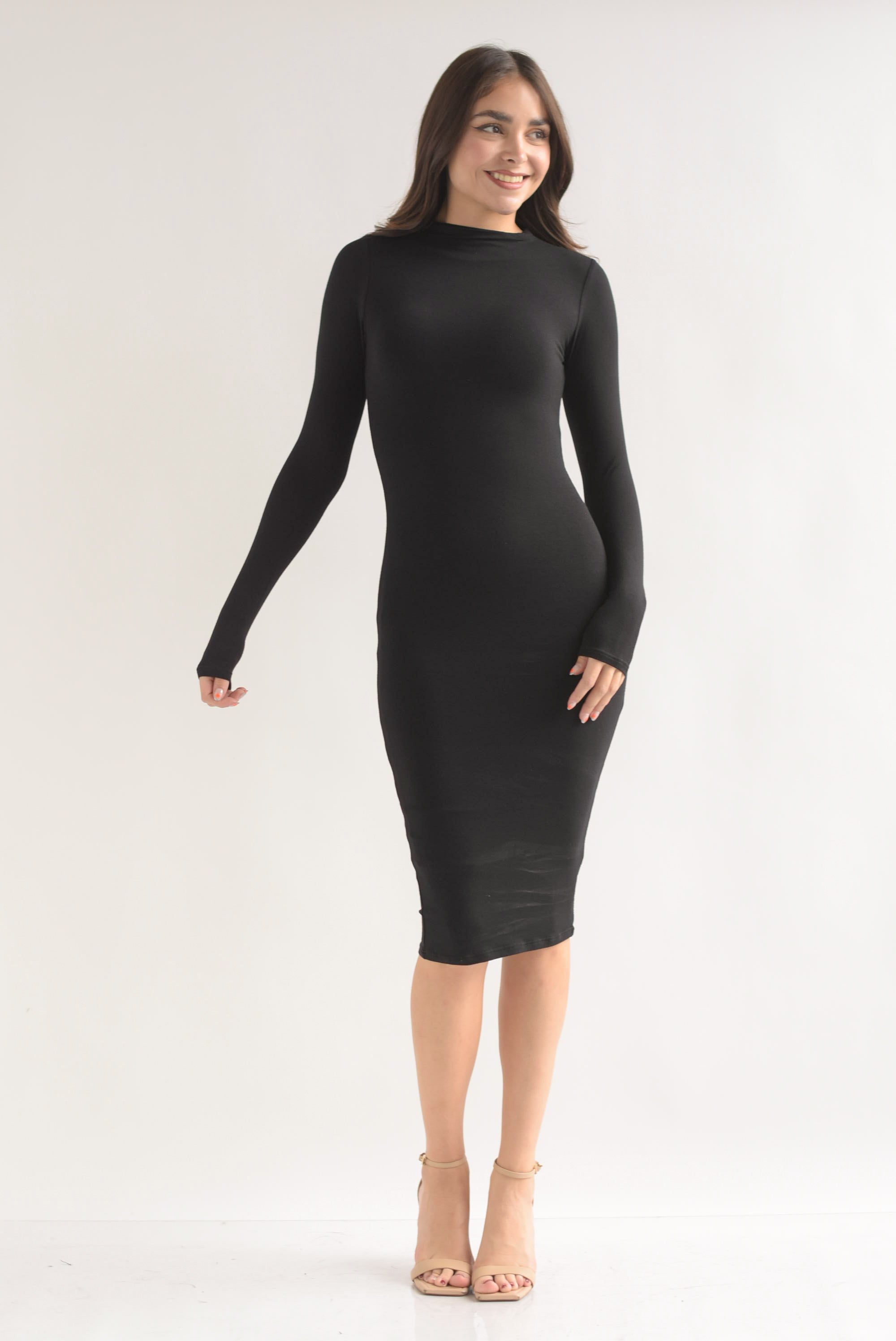 Vestido midi manga larga