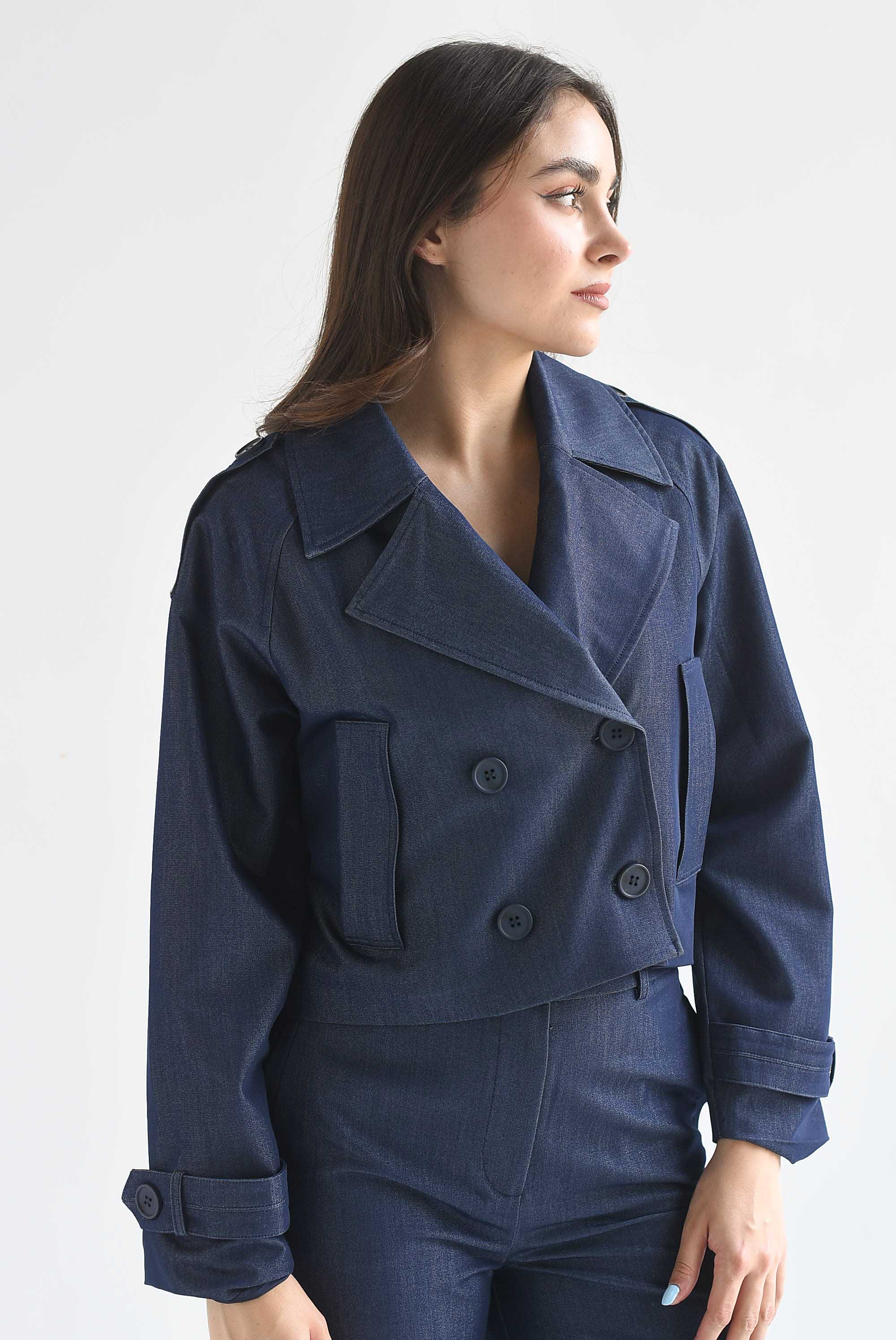 Gabardina crop botones cruzados fake Denim