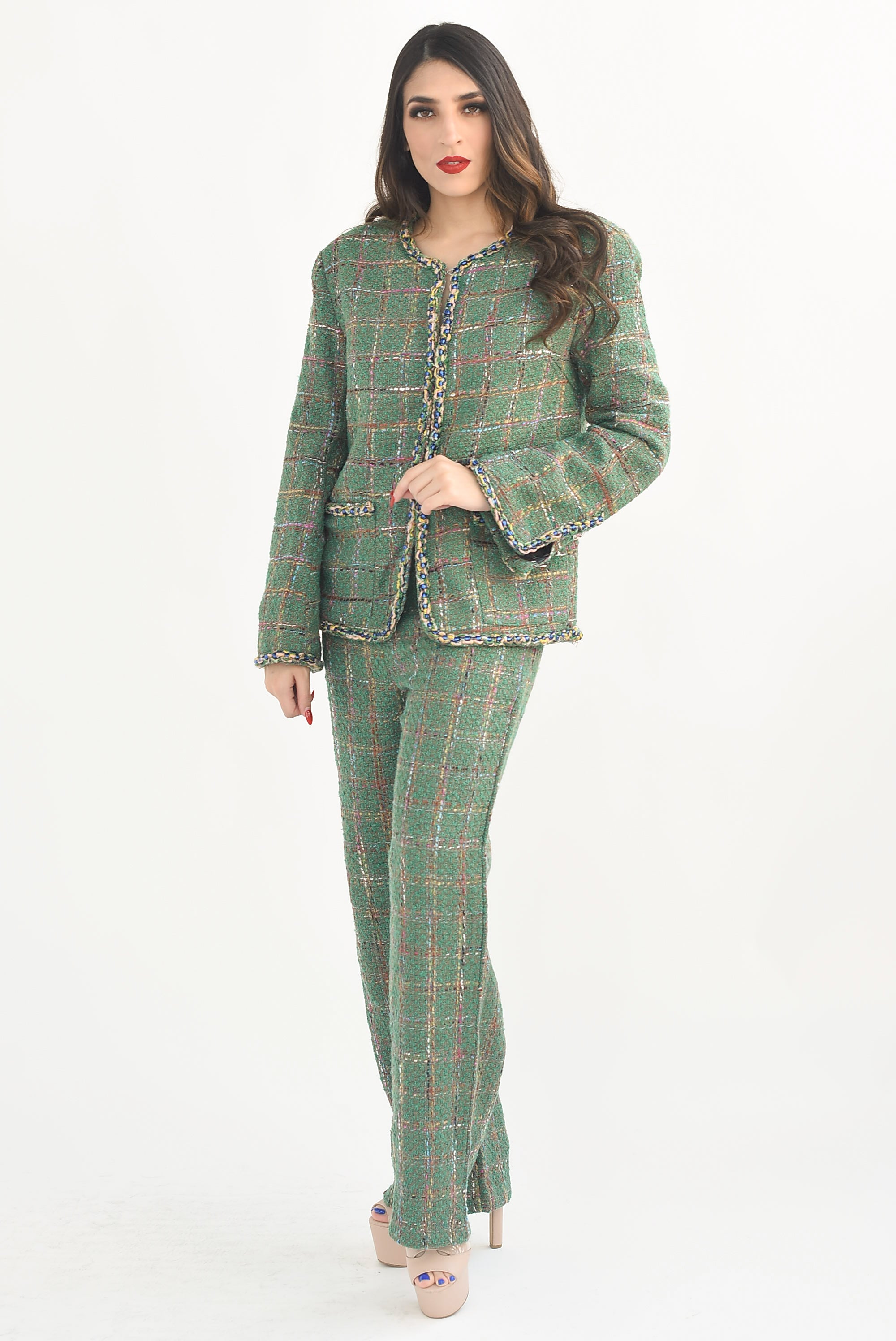 Set Pantalón y Blazer tweed Verde