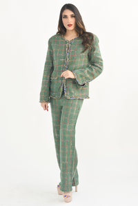 Fashion Styled Set Pantalón y Blazer tweed Verde