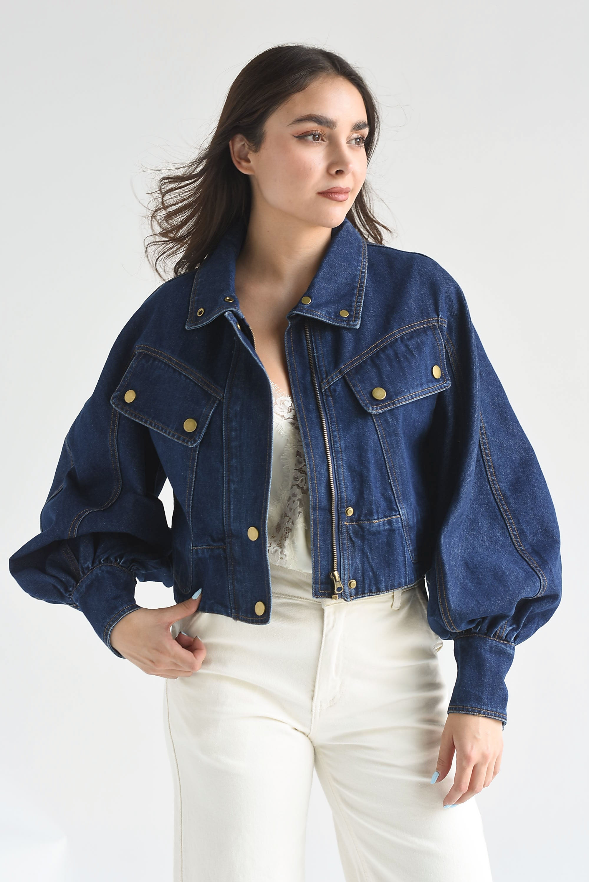 Chamarra manga globo Denim