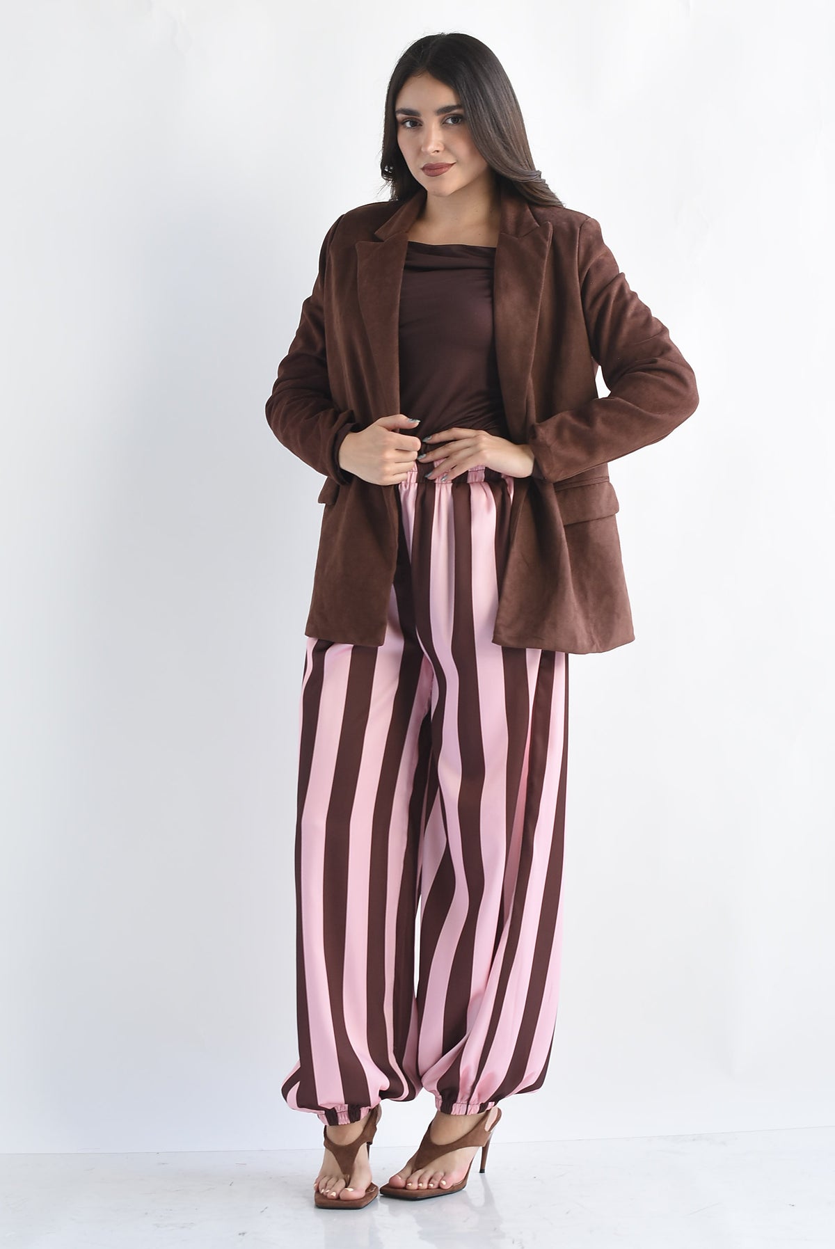 Pantalón globo rayas bitono