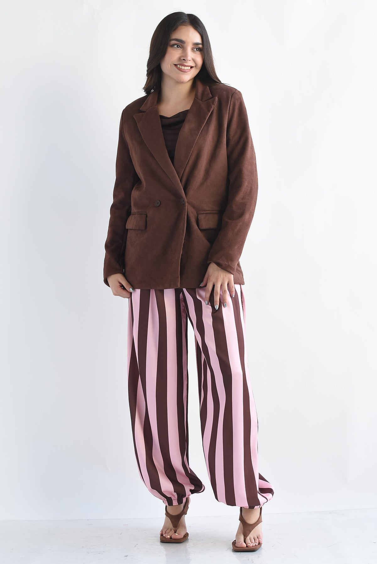 Pantalón globo rayas bitono