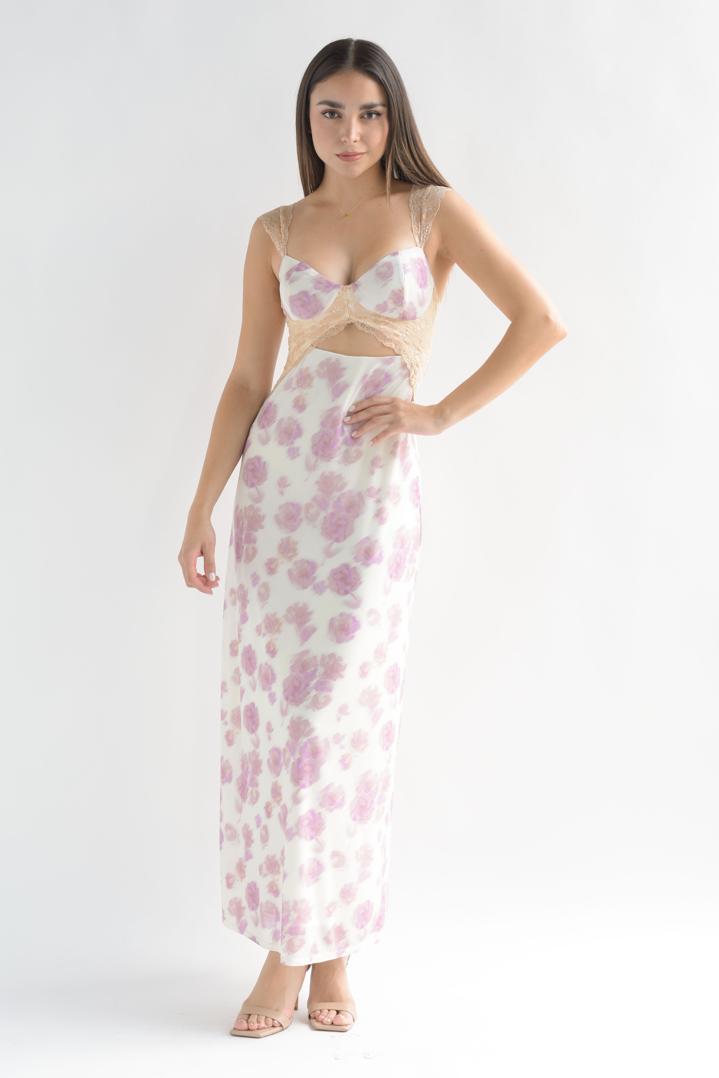 Vestido mesh cut-out encaje Ivory