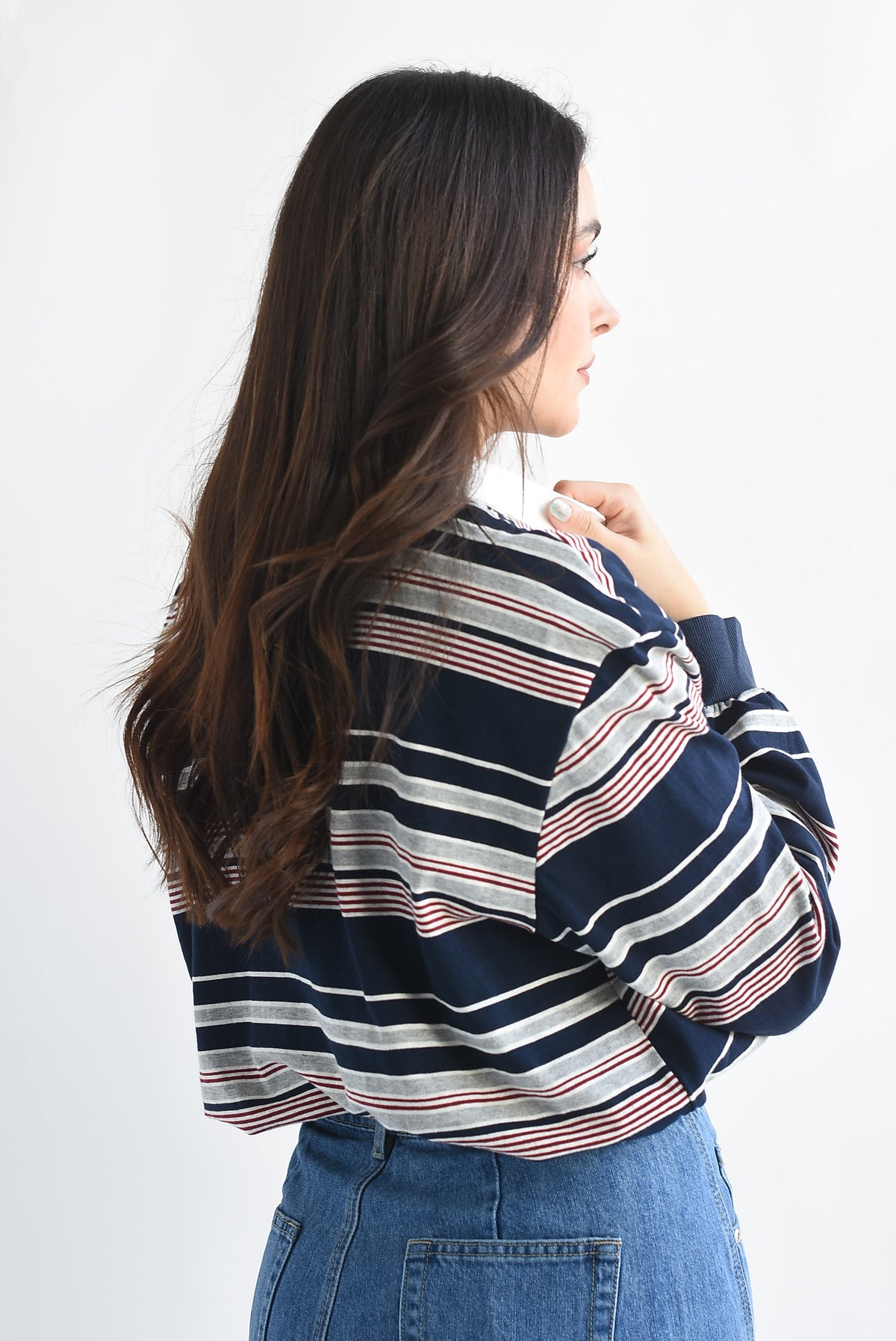Blusa globo cuello polo rayas