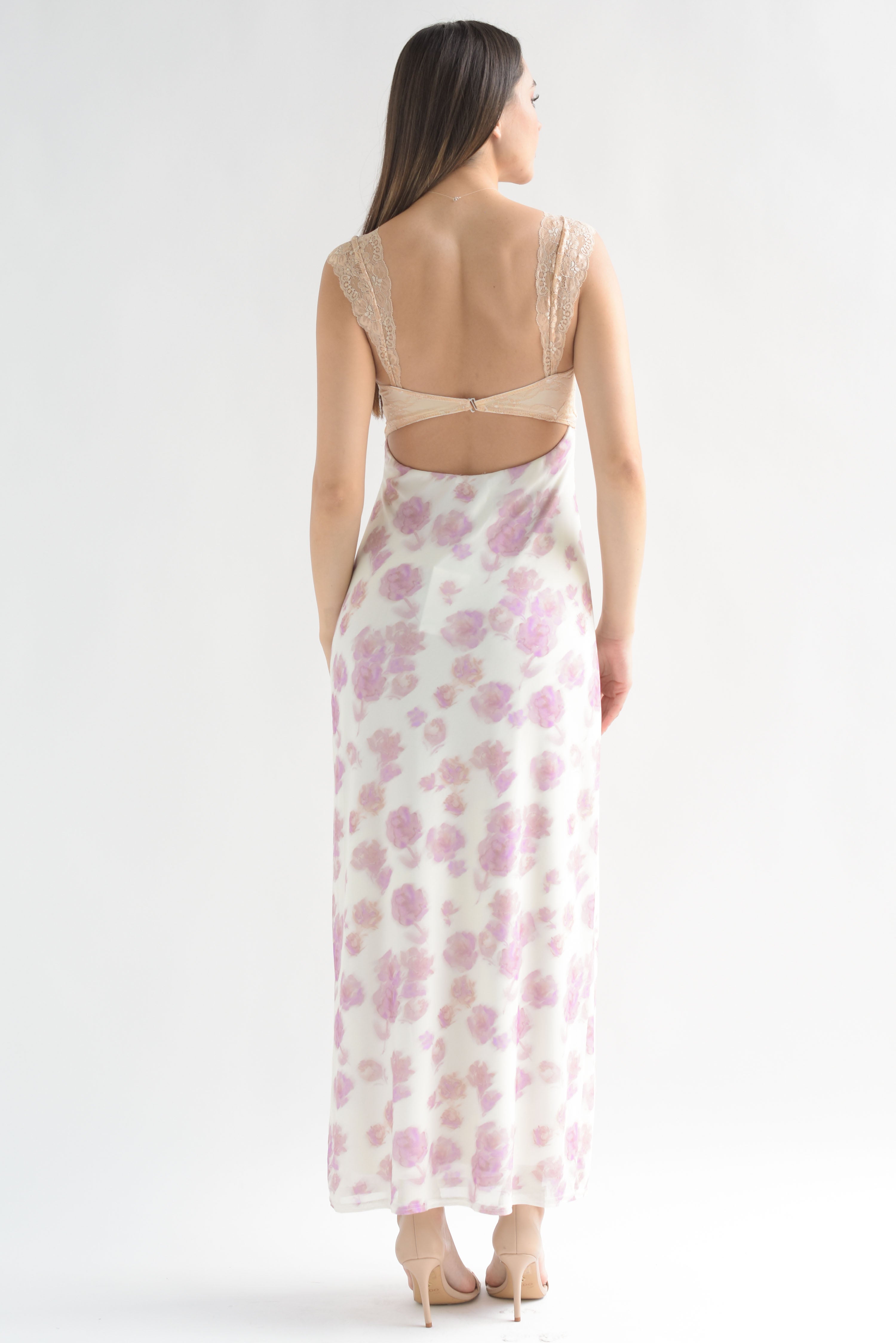 Vestido mesh cut-out encaje Ivory