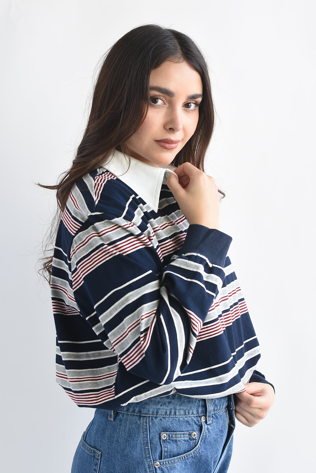 Blusa globo cuello polo rayas