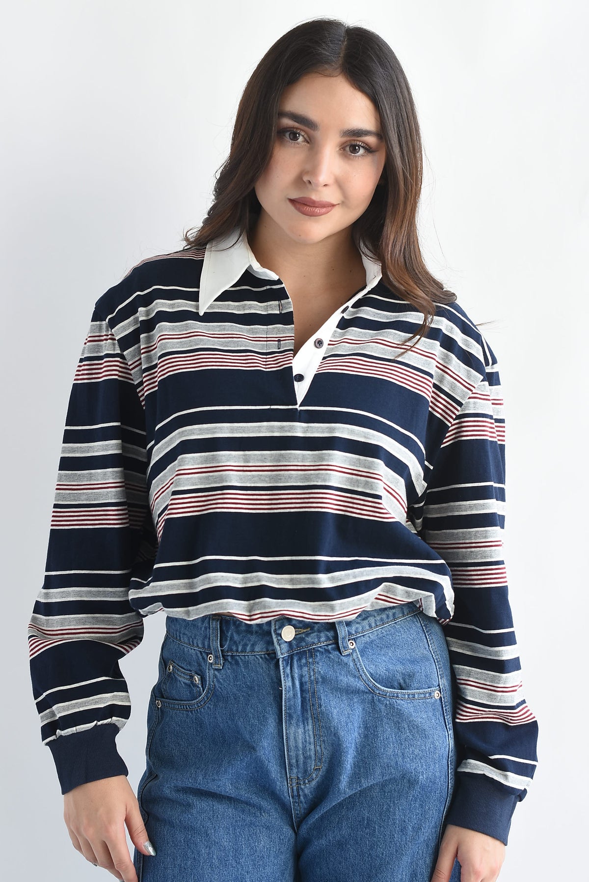 Blusa globo cuello polo rayas