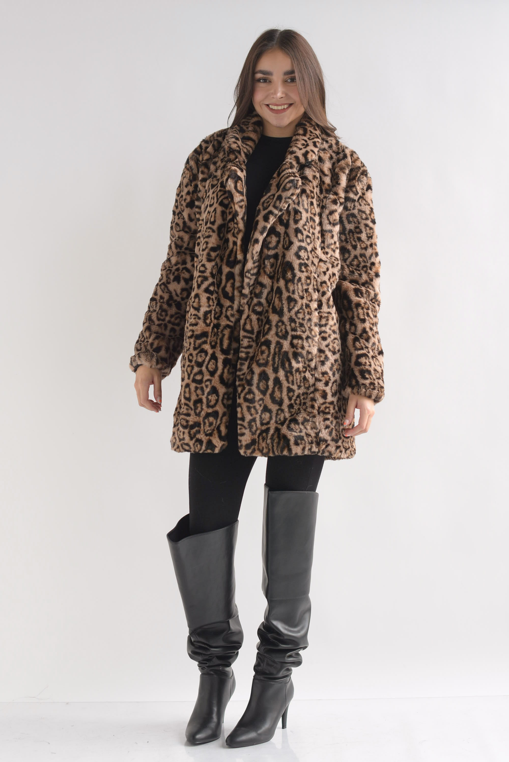 Abrigo midi faux fur Leopardo
