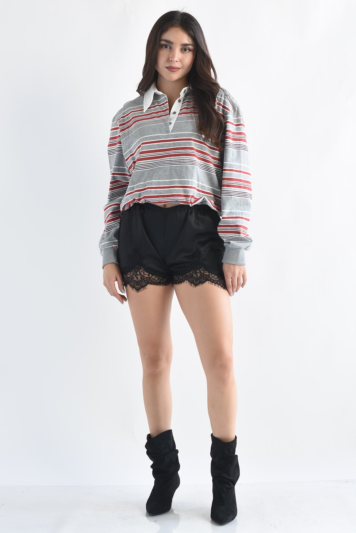 Blusa globo cuello polo rayas