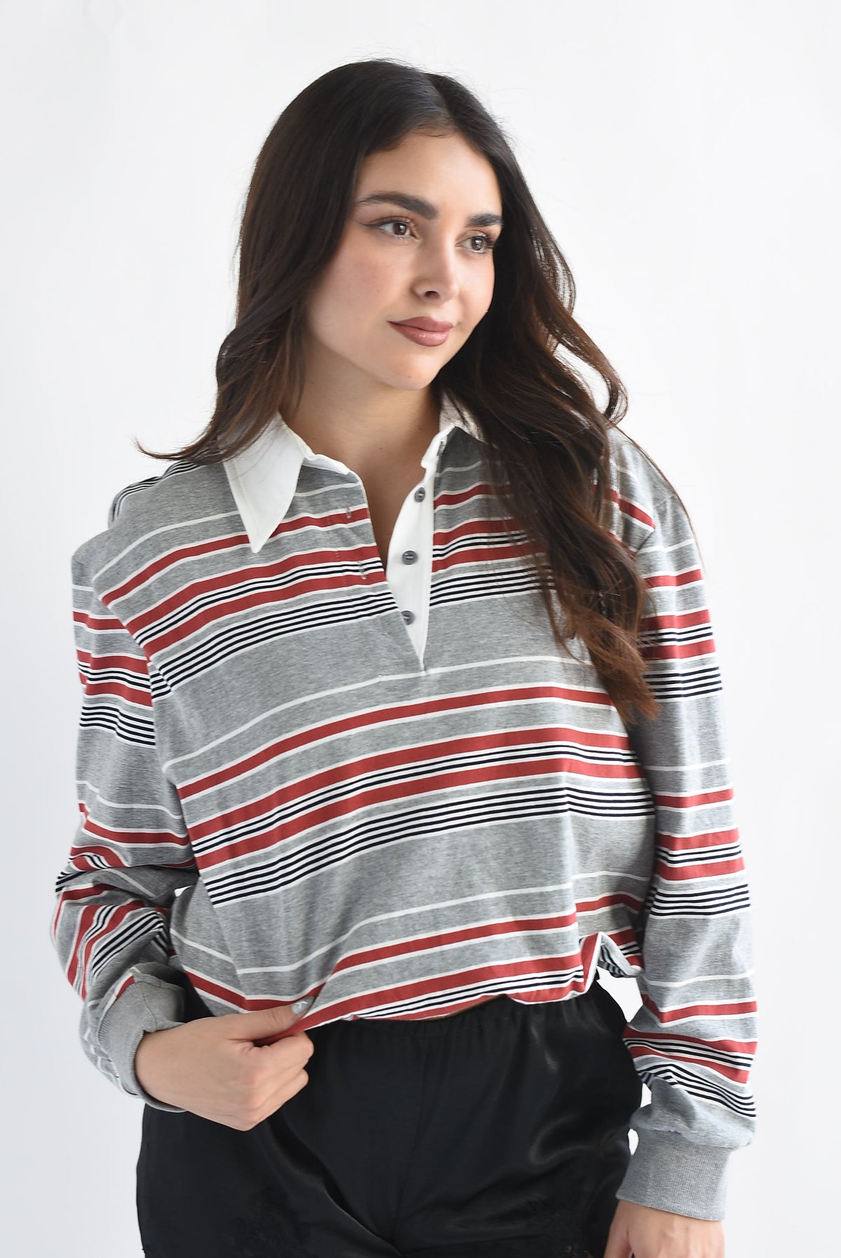 Blusa globo cuello polo rayas