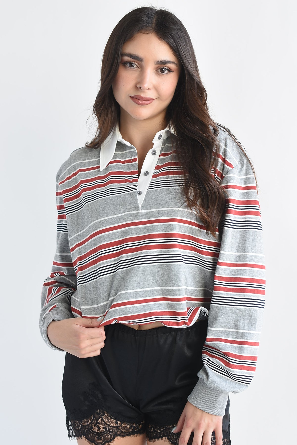 Blusa globo cuello polo rayas