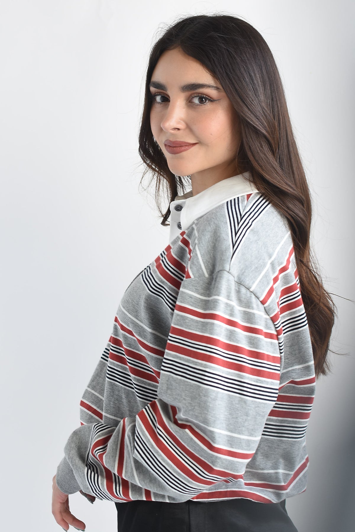 Blusa globo cuello polo rayas