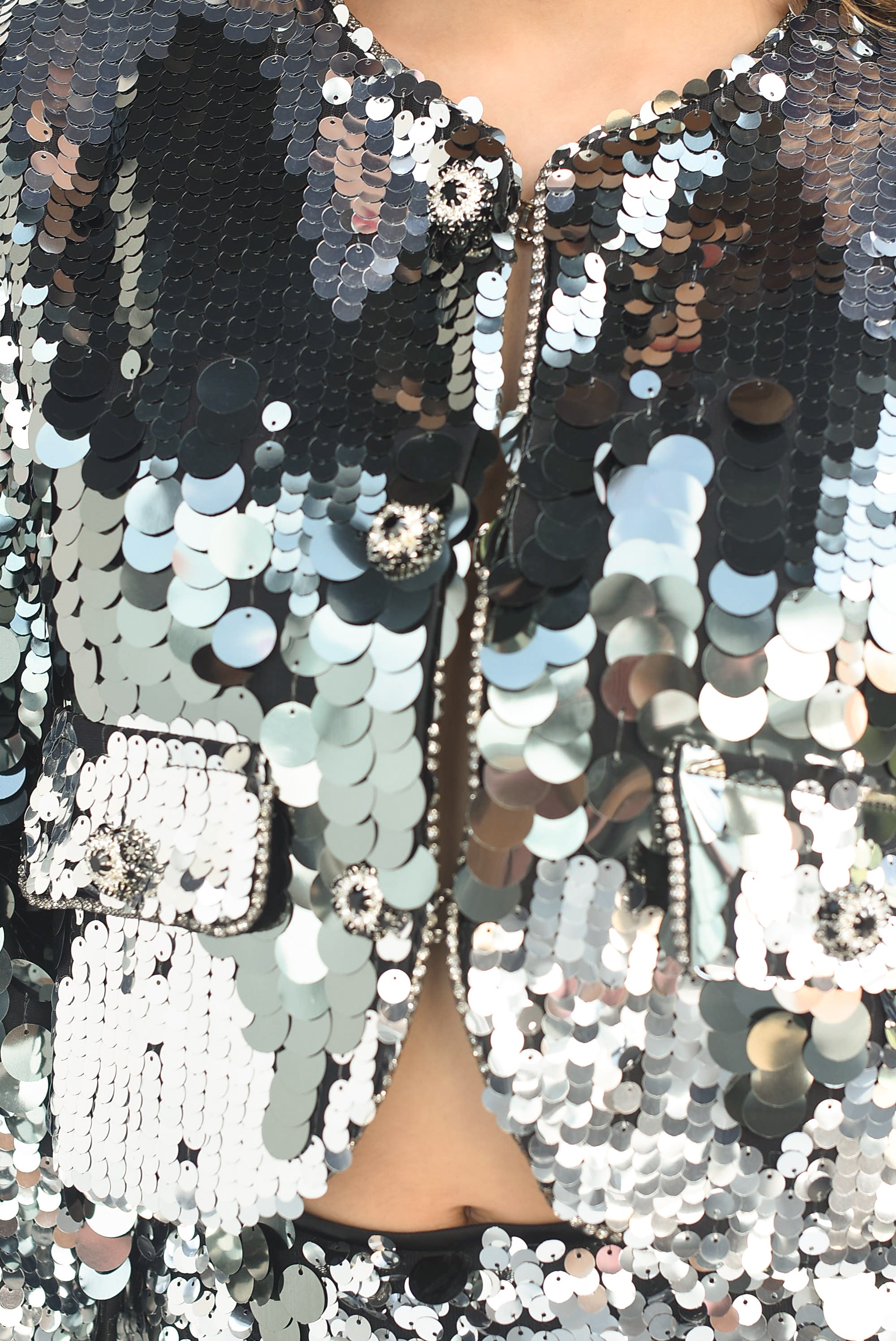 Set Falda y Blazer crop lentejuelas Plata