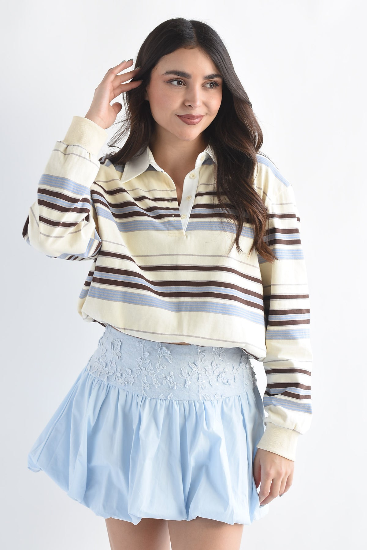 Blusa globo cuello polo rayas