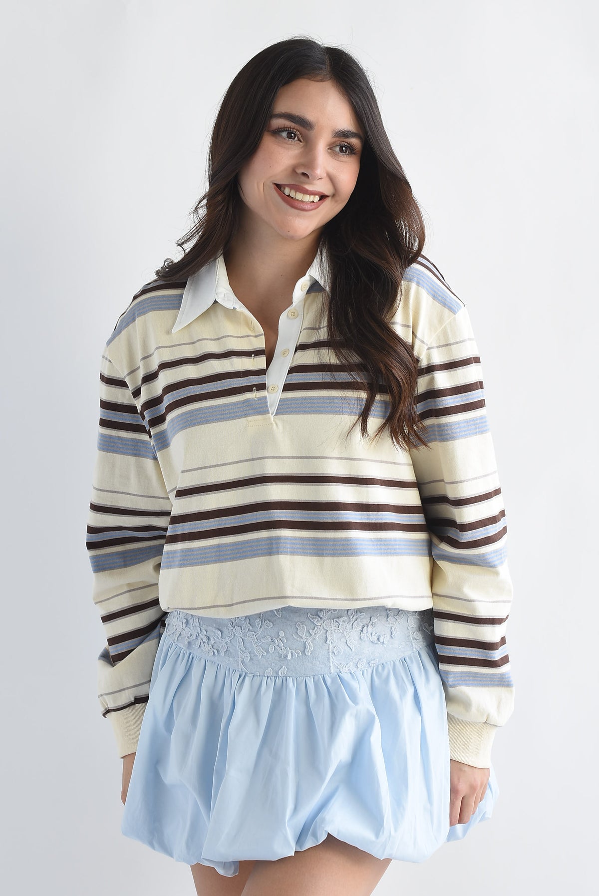 Blusa globo cuello polo rayas
