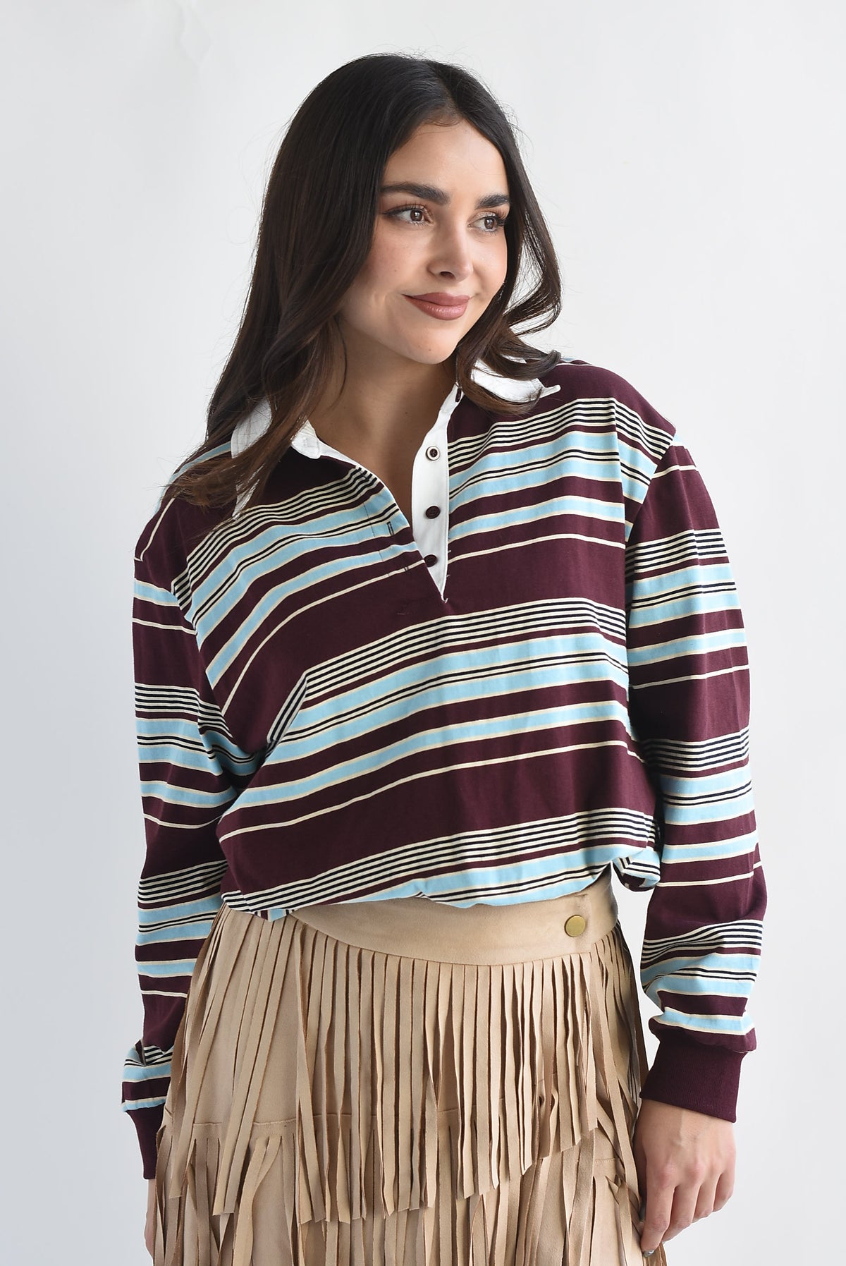 Blusa globo cuello polo rayas