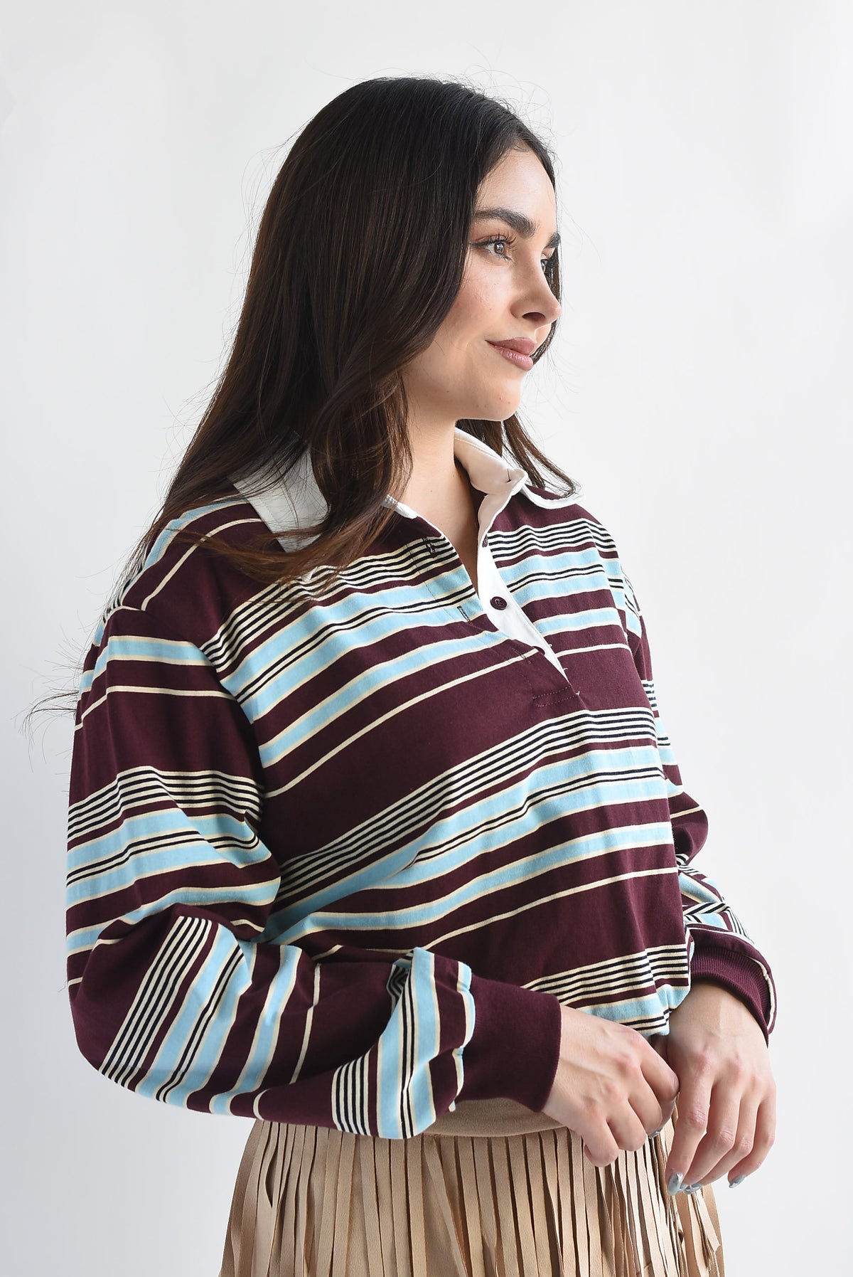 Blusa globo cuello polo rayas