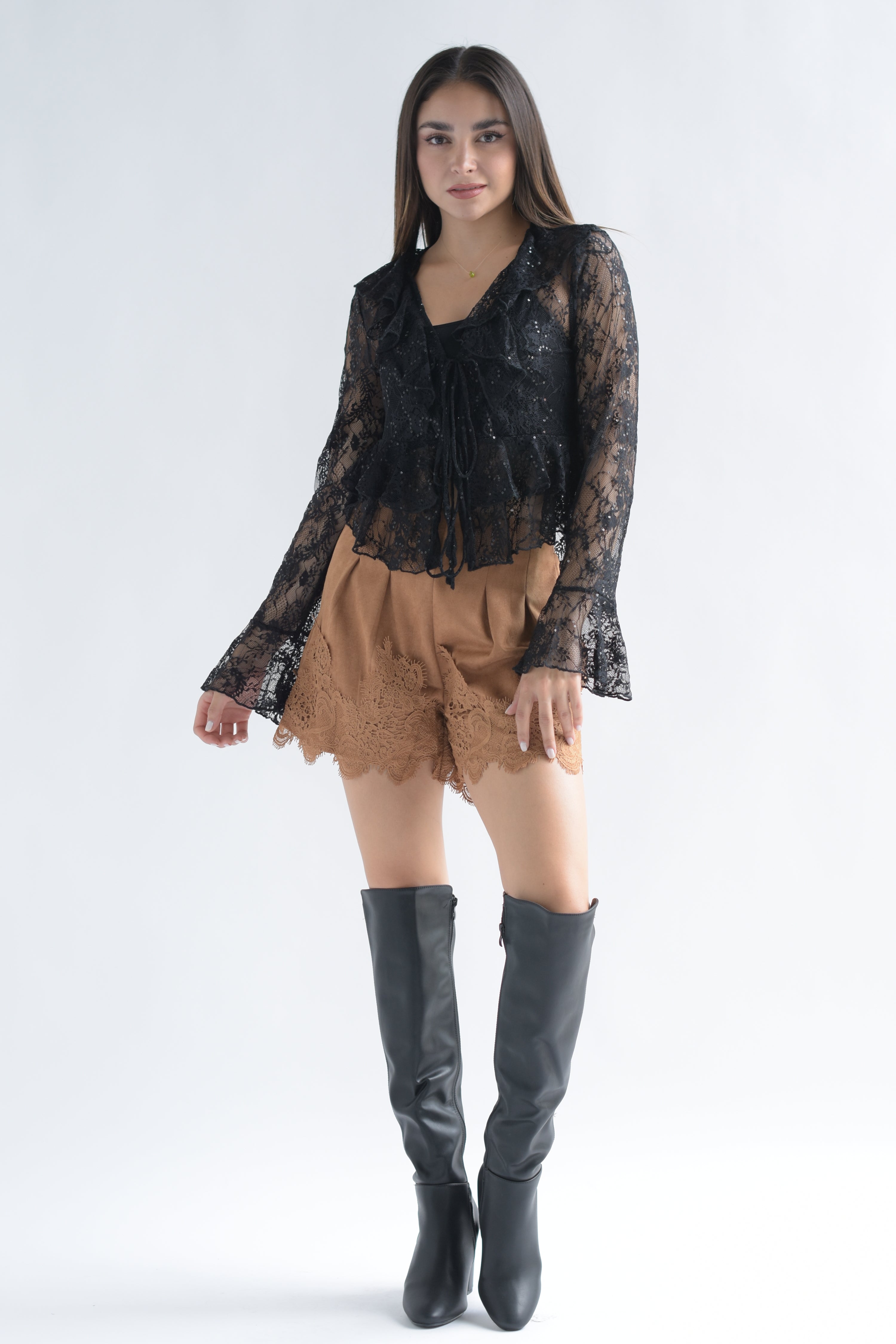 Short suede encaje Camel