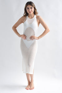 Fashion Styled Vestido midi crochet Blanco