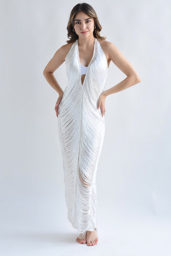 Vestido largo deshilado Blanco