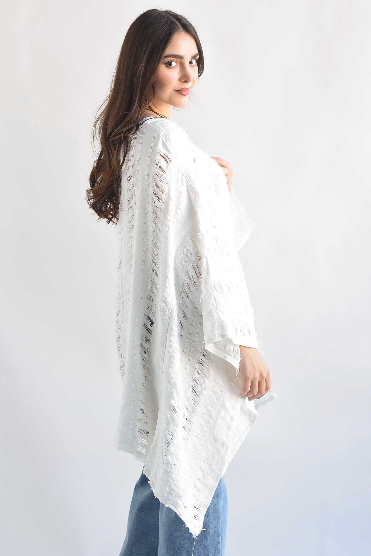 Poncho deshilado denim Blanco