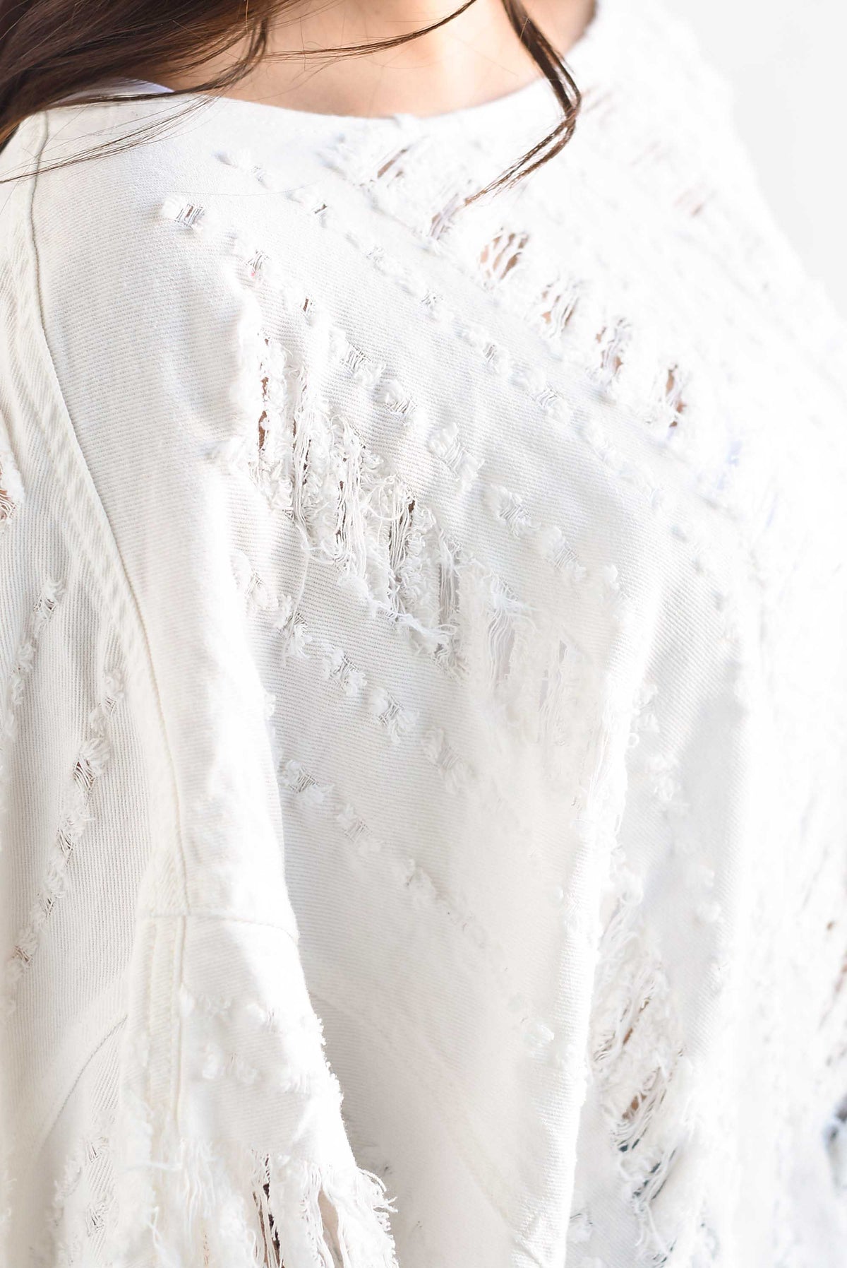Poncho deshilado denim Blanco