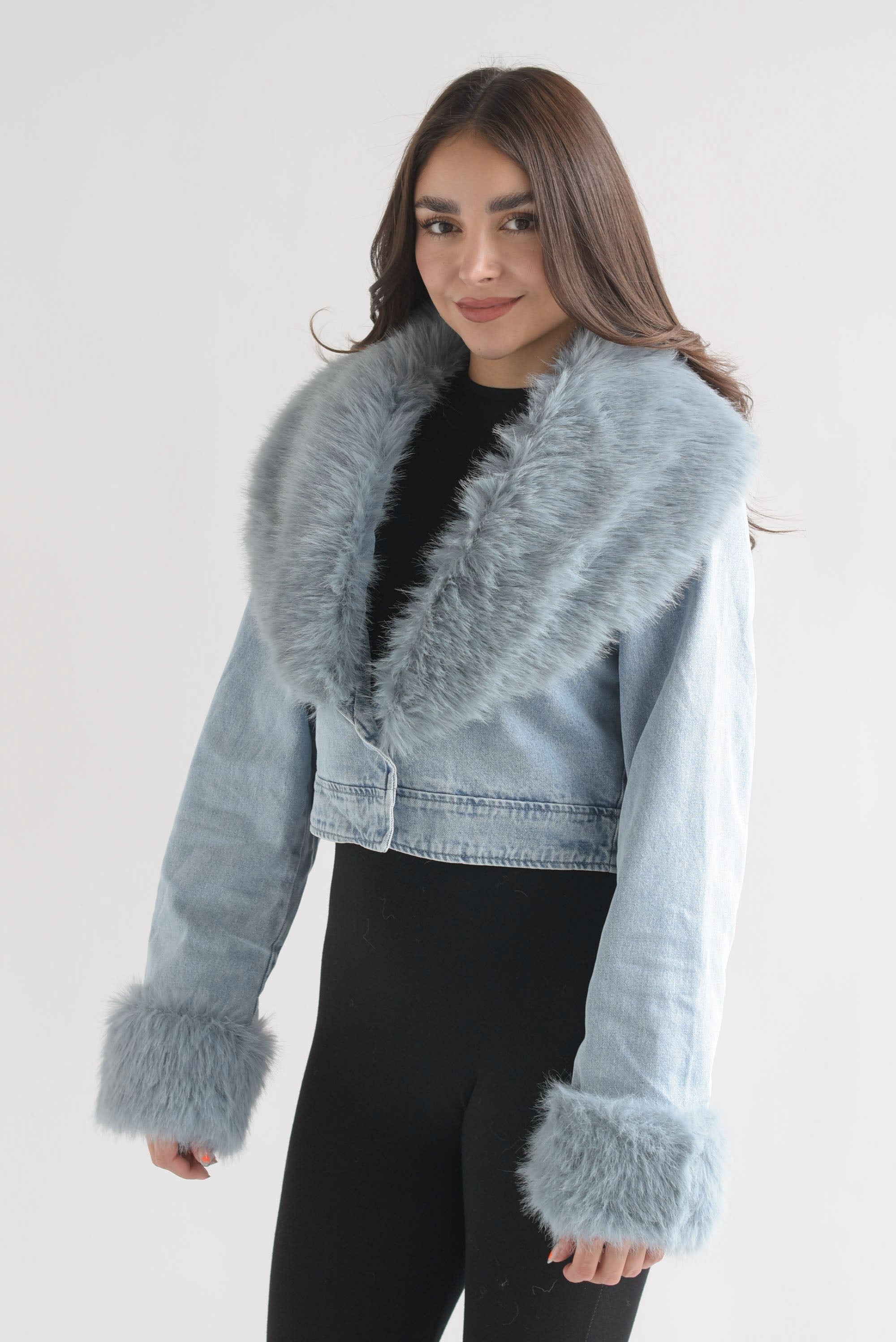 Blazer corto denim fur removible
