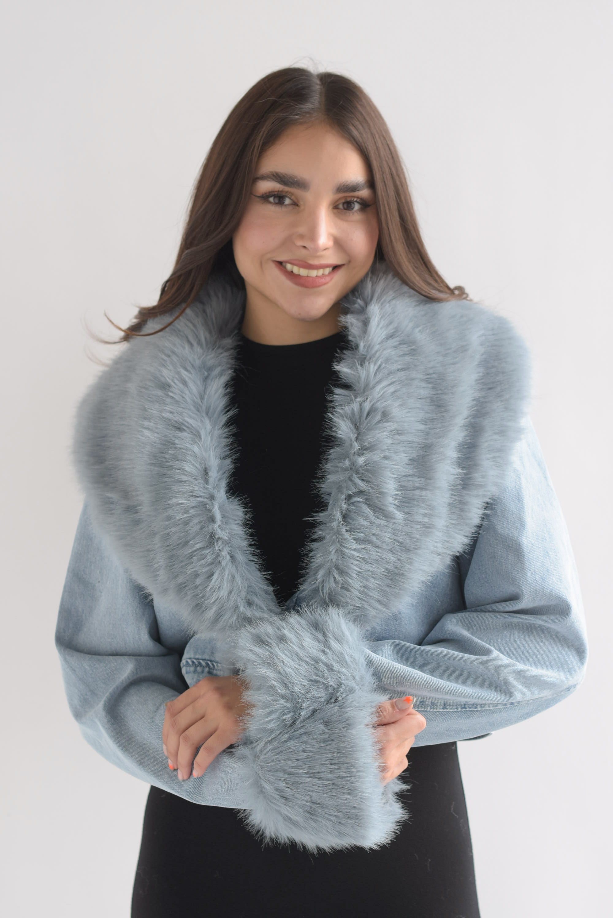 Blazer corto denim fur removible