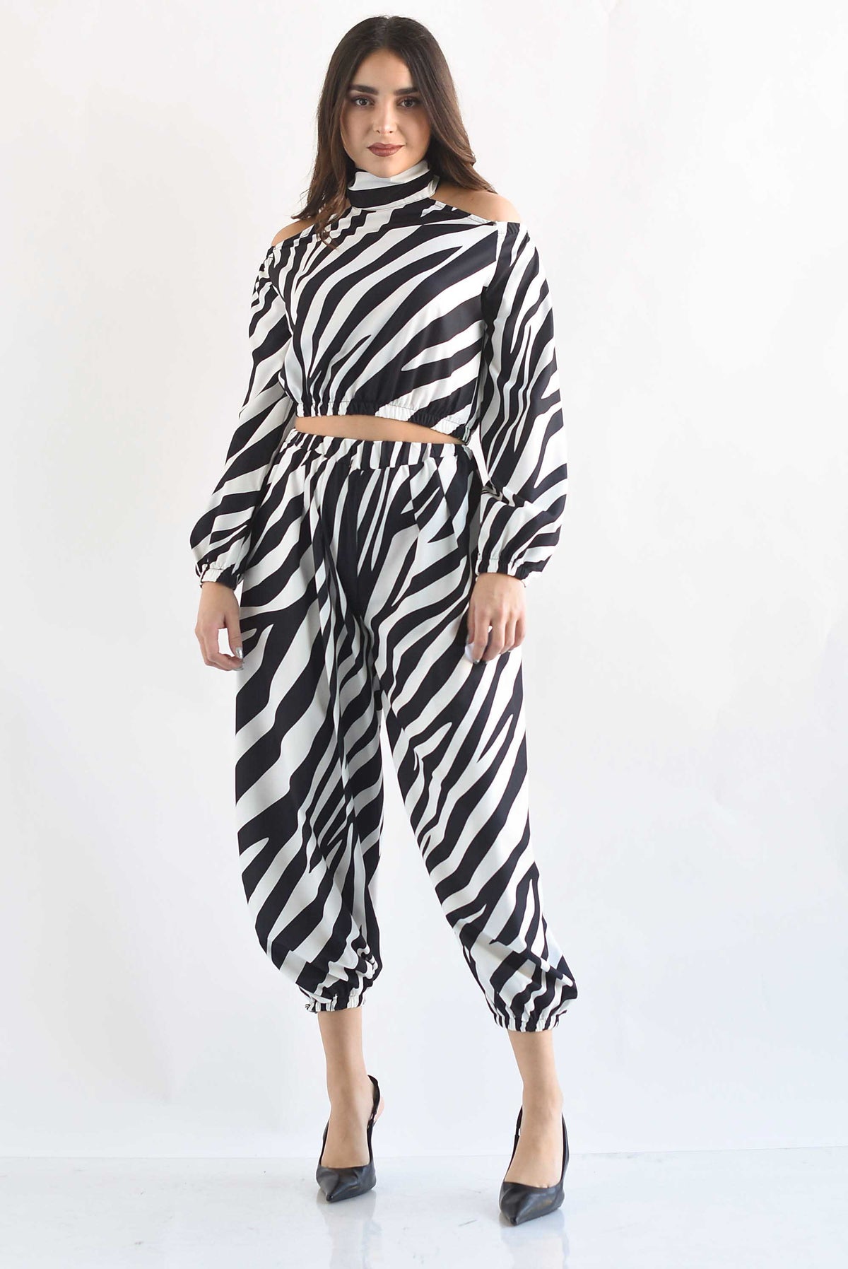 Set Pantalón globo y Blusa halter zebra