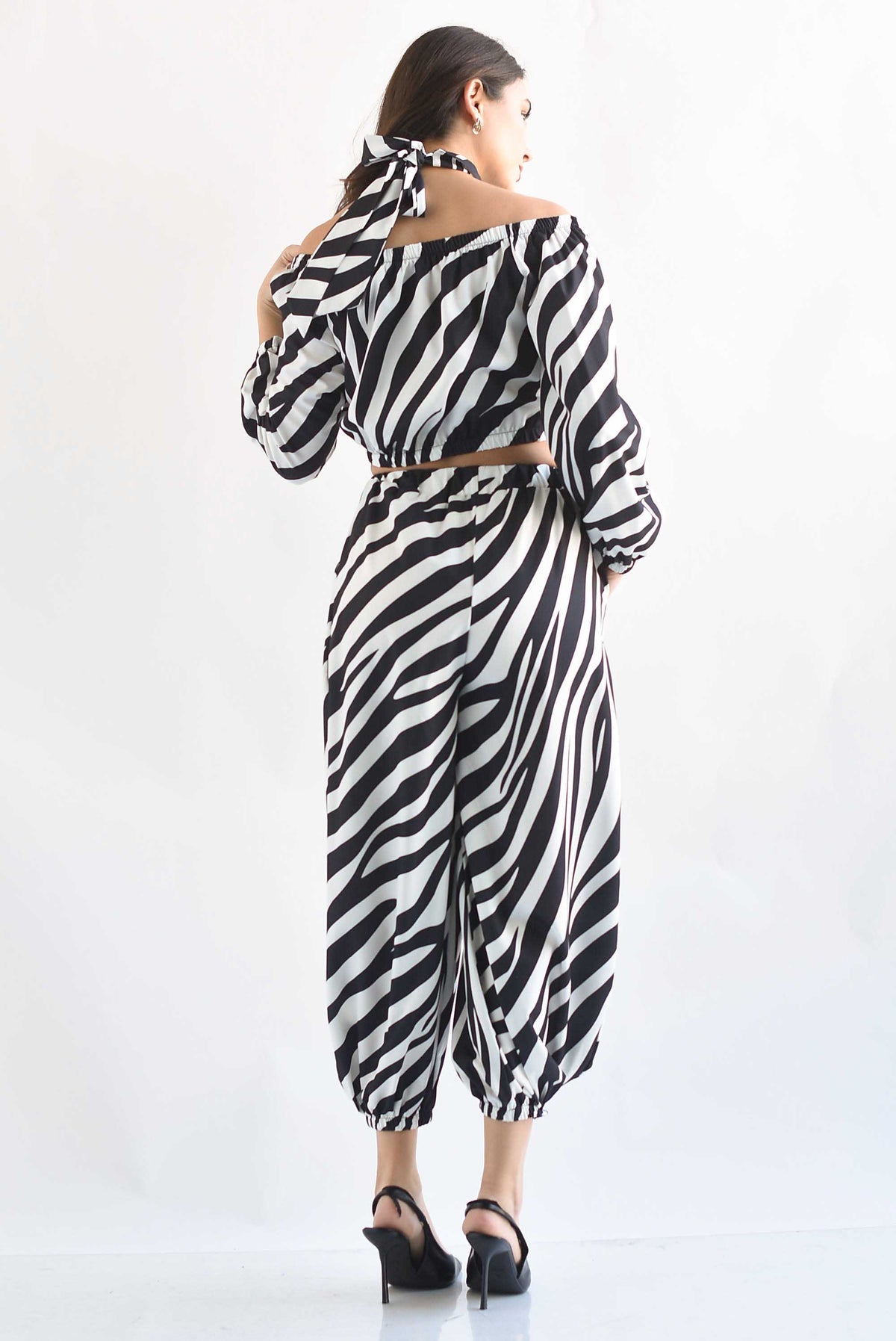 Set Pantalón globo y Blusa halter zebra