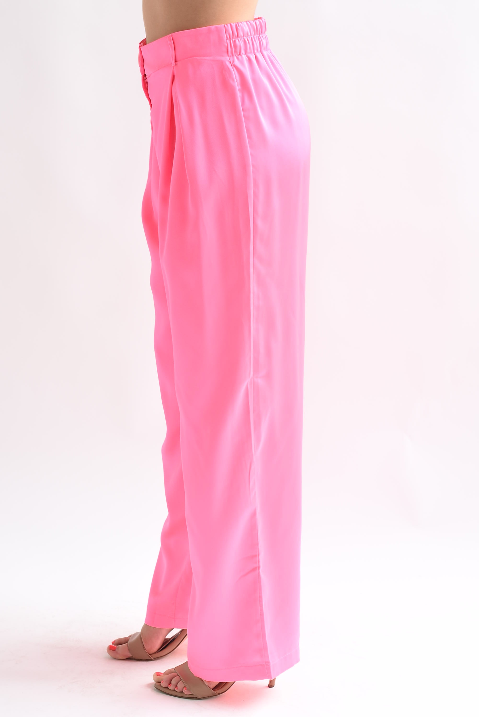 Pantalón pierna ancha pinzas Rosa Neón