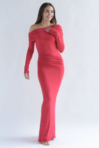Fashion Styled Vestido off-shoulder pretina drapeada Rojo