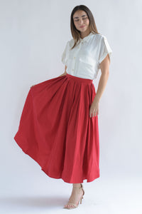 Fashion Styled Falda vuelo satinada pinzas Roja