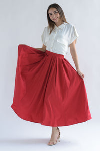 Fashion Styled Falda vuelo satinada pinzas Roja