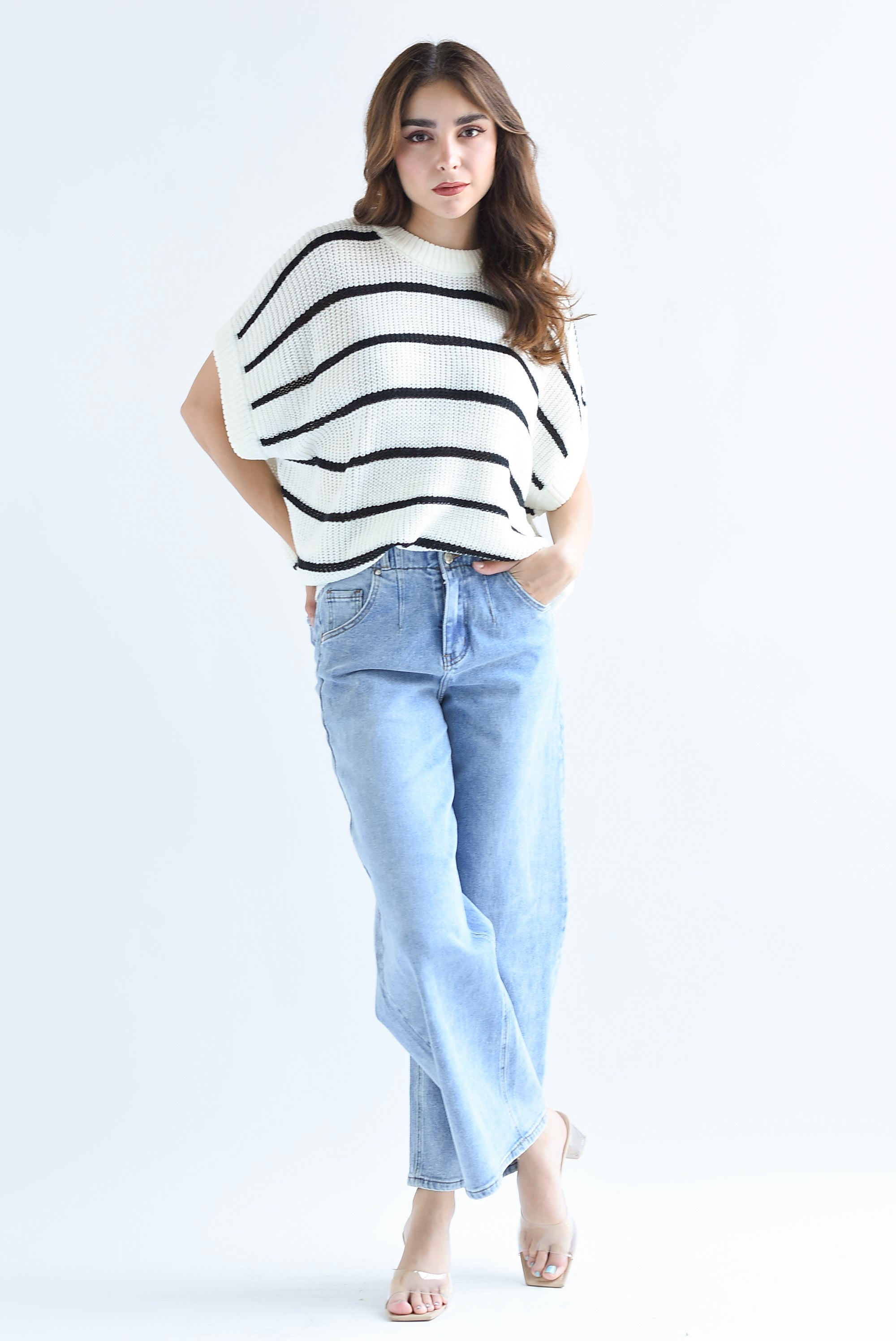 Jeans pretina y pierna ancha