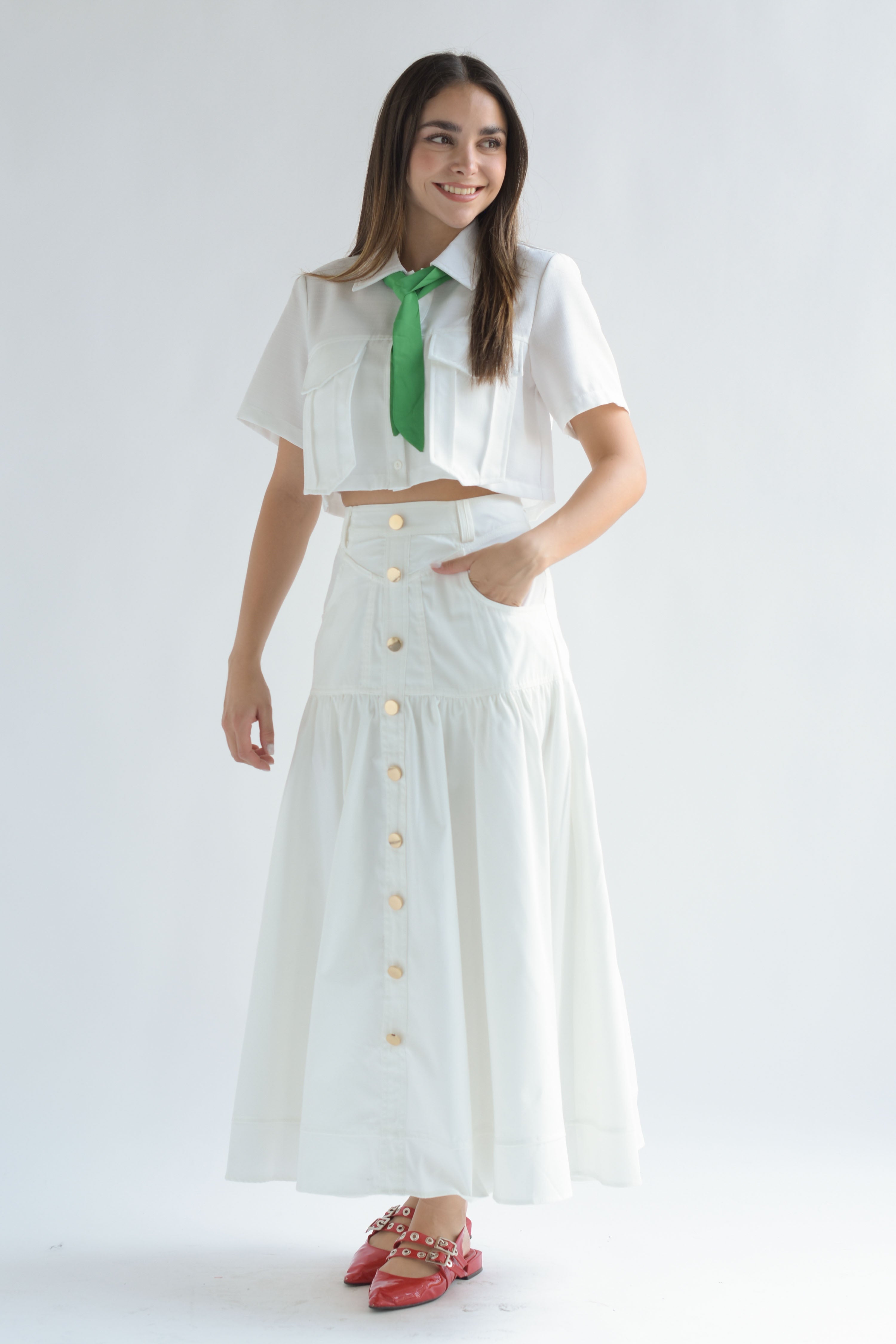 Falda pretina larga Blanco