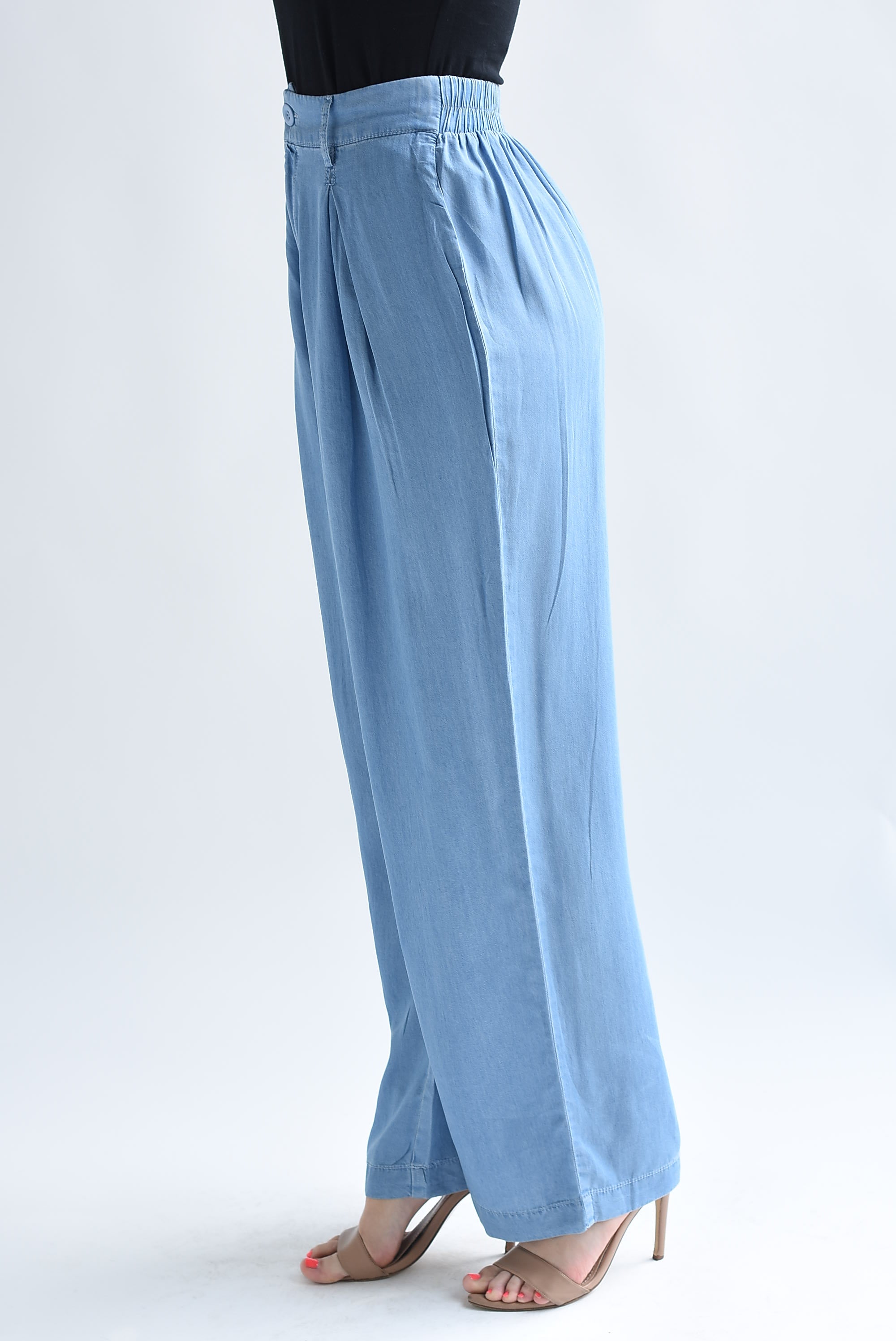 Pantalón de pierna ancha pinzas Denim Light