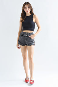 Fashion Styled Short Denim Negro con Leopardo