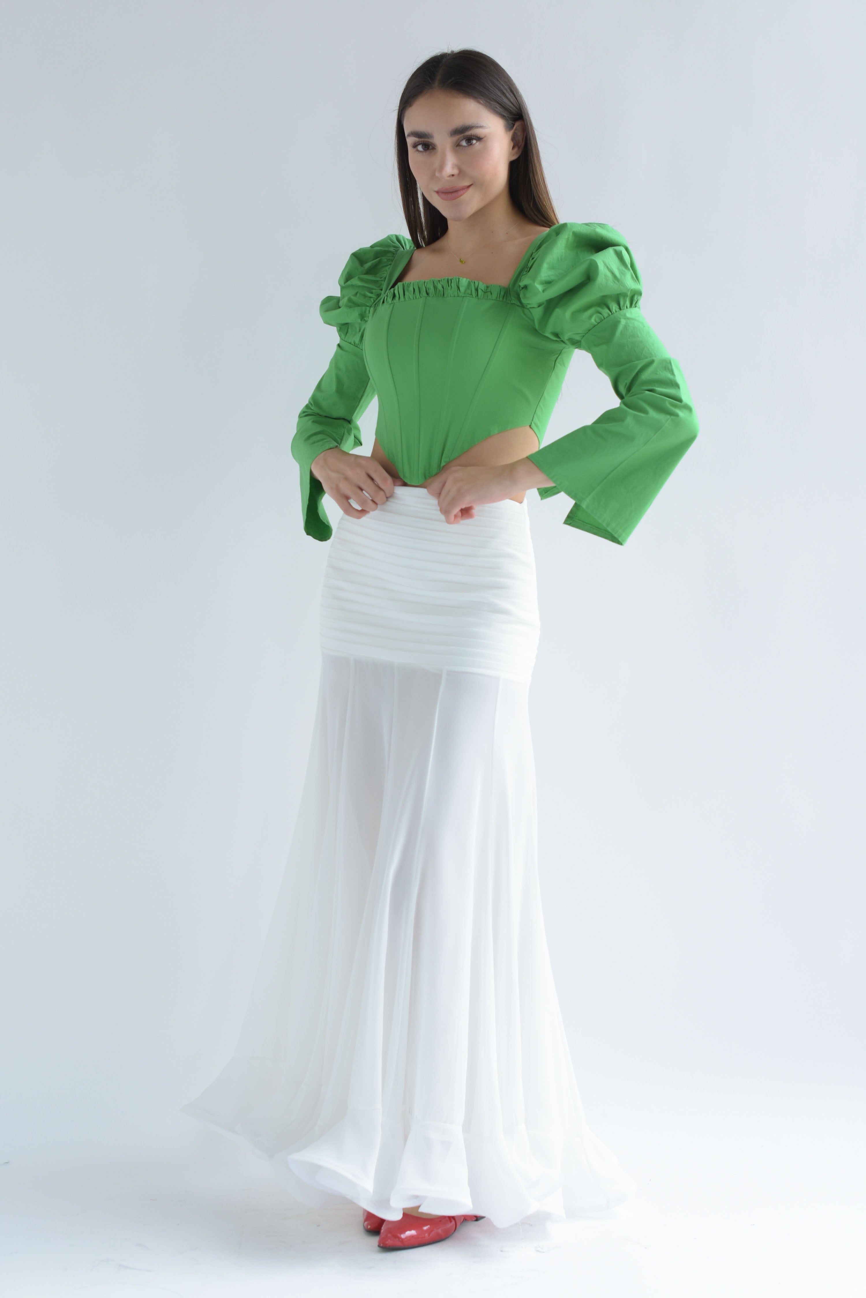 Maxifalda gasa pretina plisada Blanco