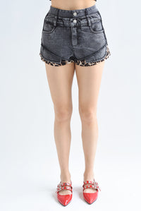 Fashion Styled Short Denim Negro con Leopardo