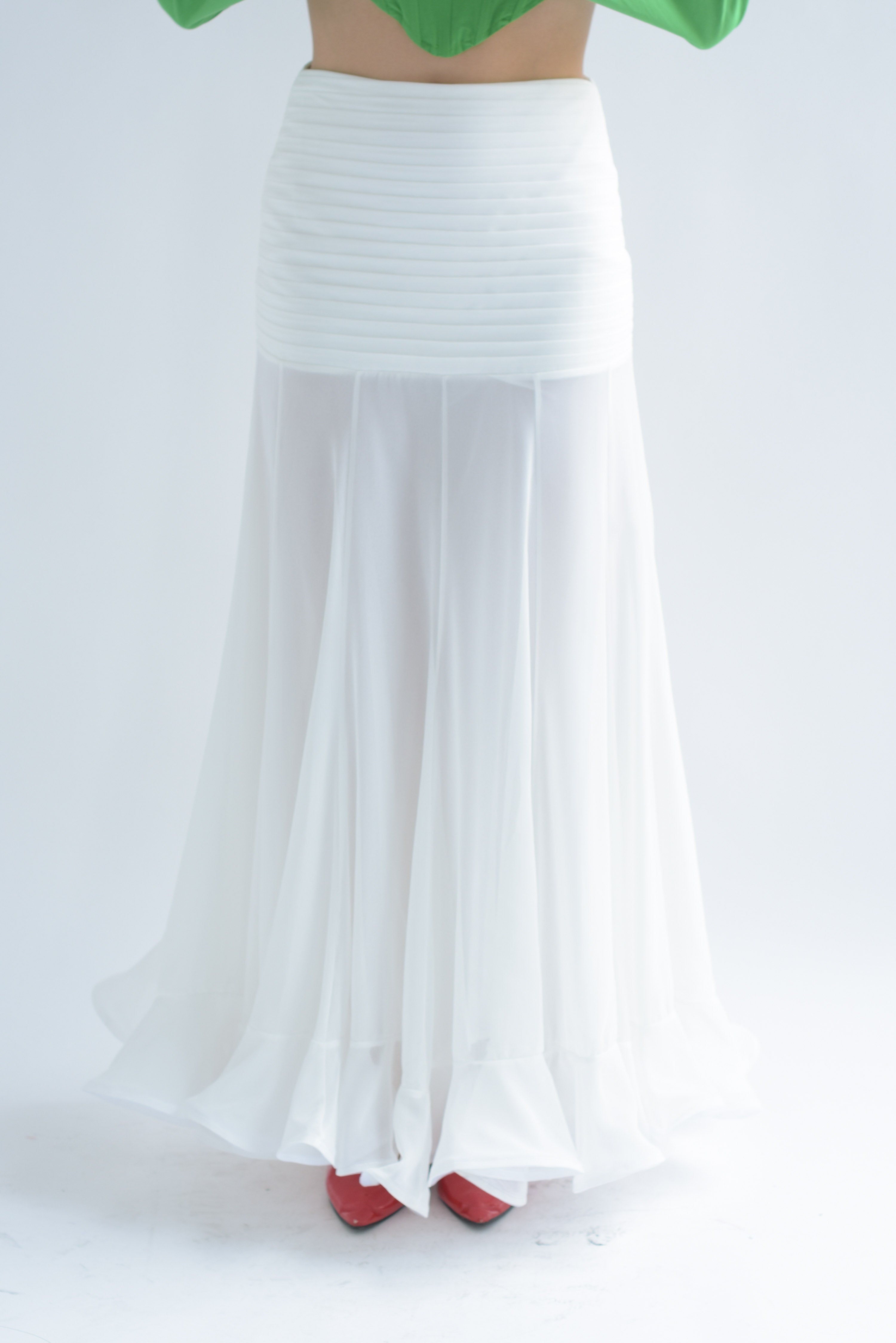 Maxifalda gasa pretina plisada Blanco