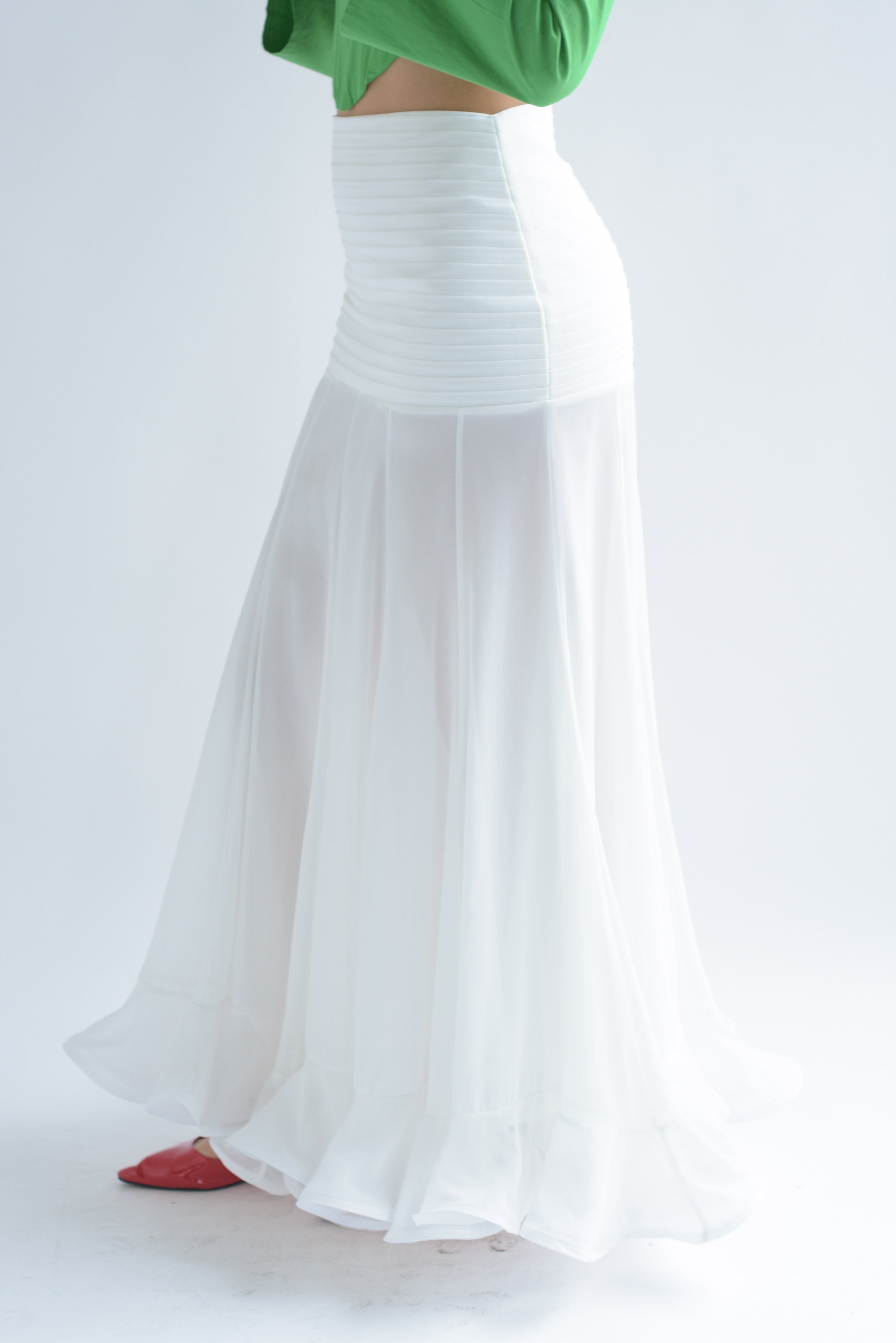 Maxifalda gasa pretina plisada Blanco