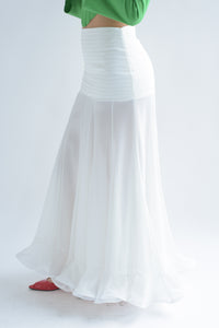 Fashion Styled Maxifalda gasa pretina plisada Blanco