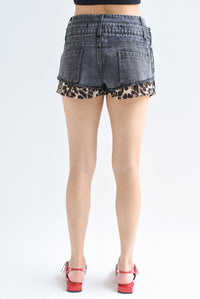 Fashion Styled Short Denim Negro con Leopardo