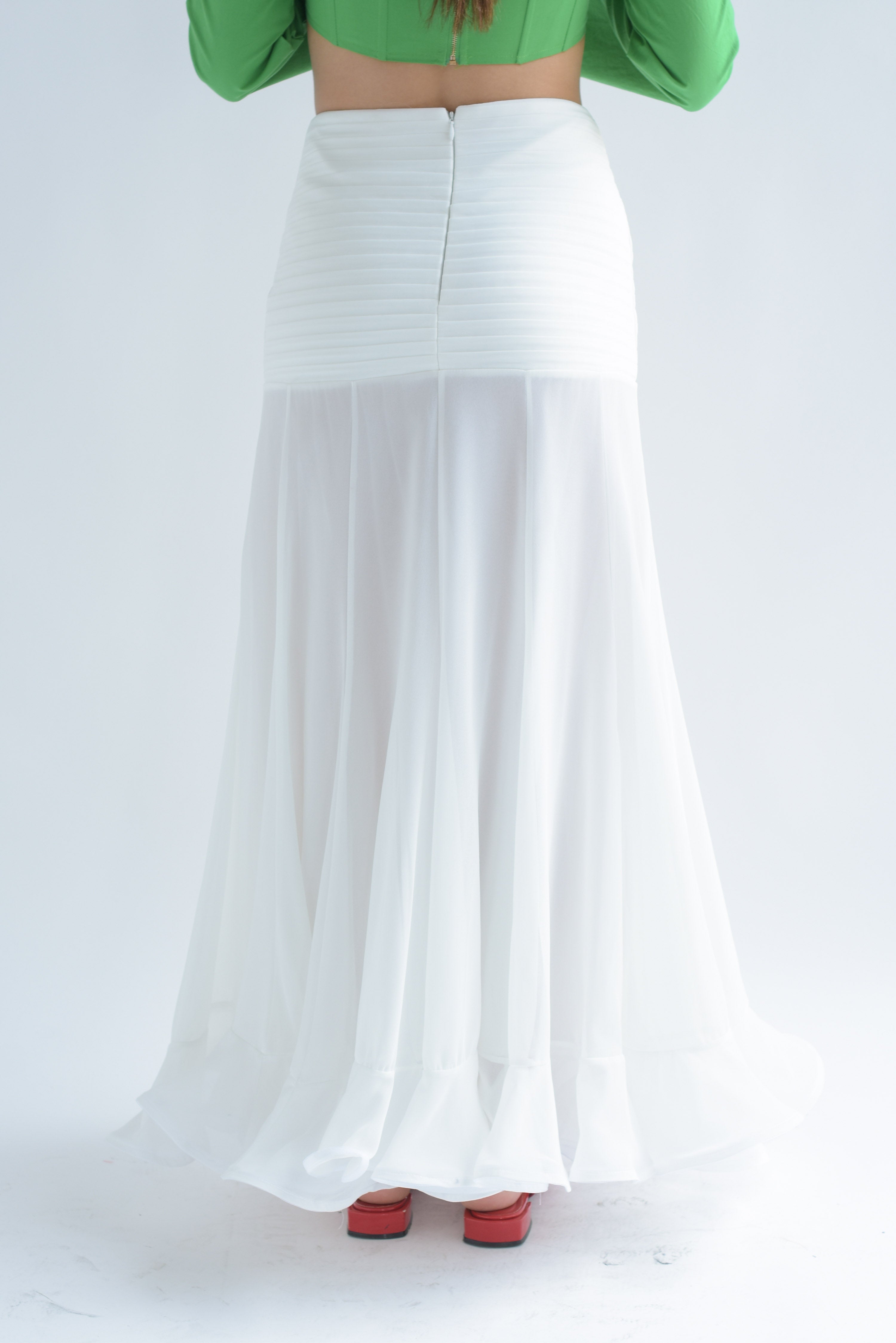Maxifalda gasa pretina plisada Blanco