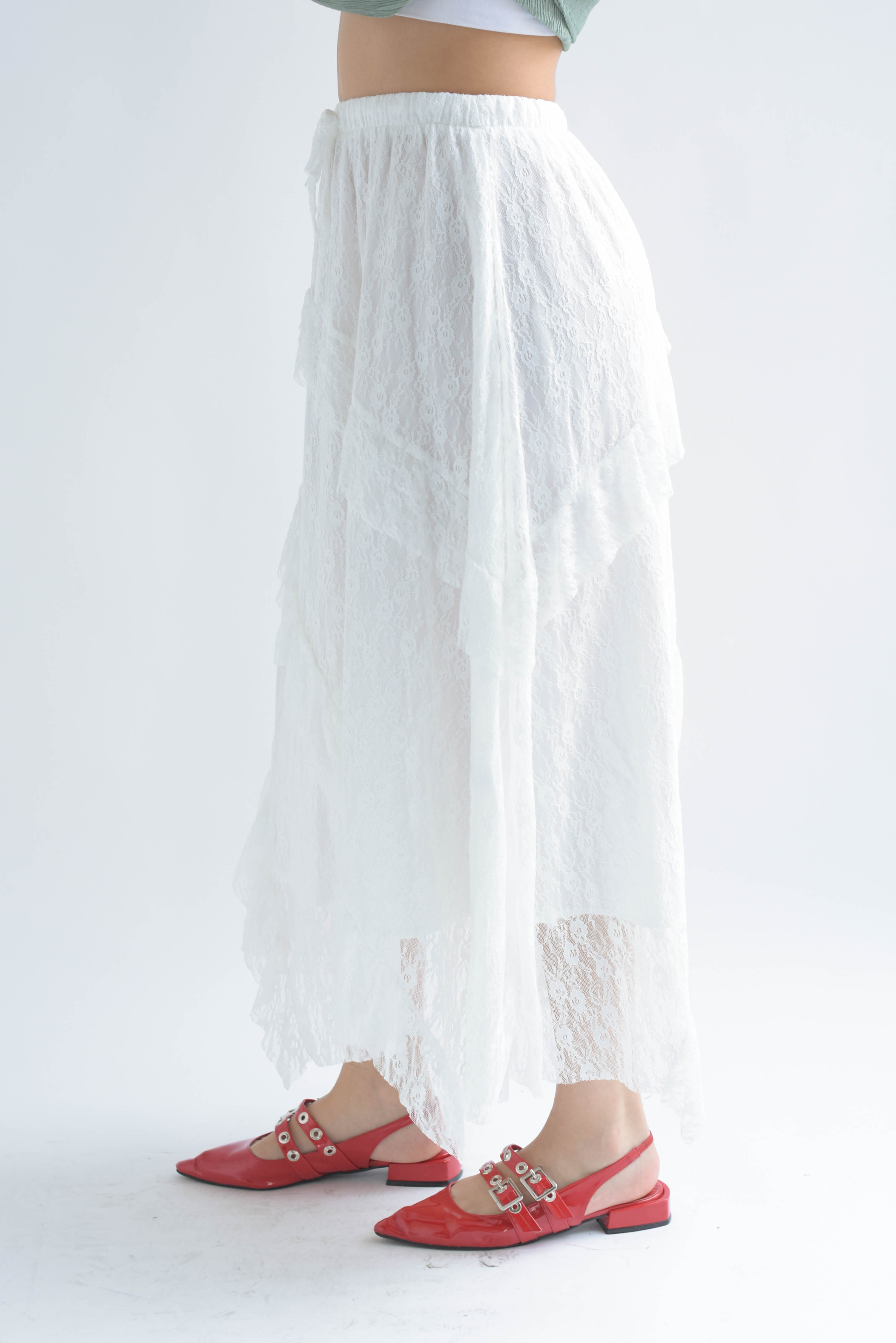 Falda encaje olanes asimétricos Blanco