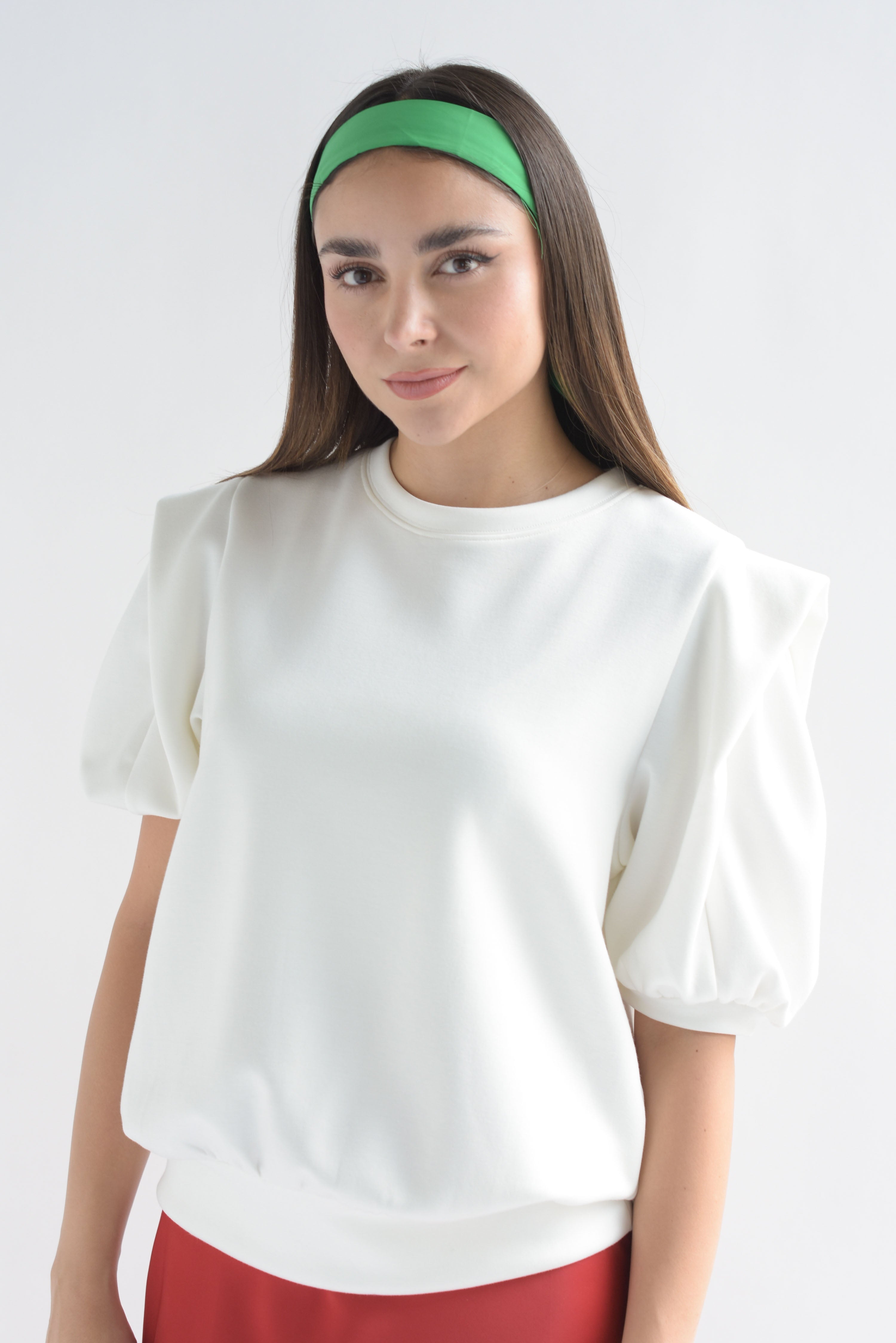 Blusa manga puffy dobladillo hombros Blanco