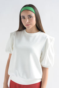 Fashion Styled Blusa manga puffy dobladillo hombros Blanco